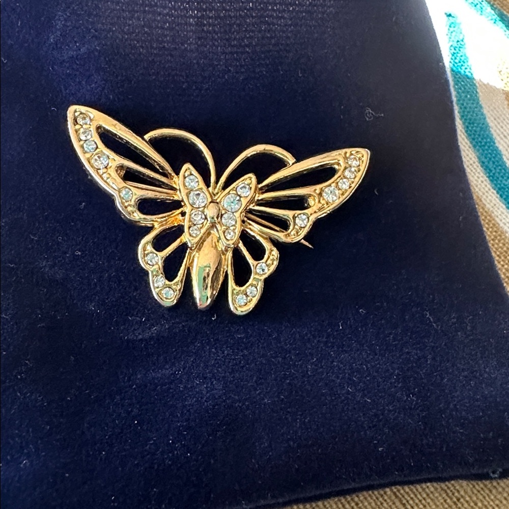 Gold Butterfly Brooch with Crystals